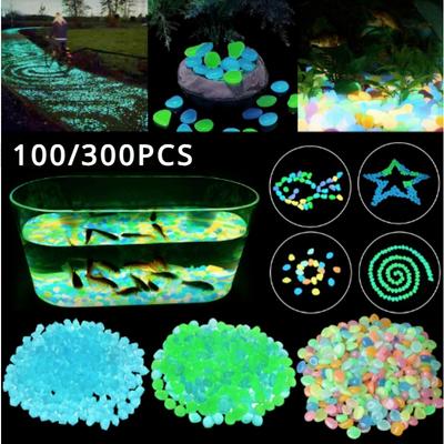 100/300 pçs decoração de jardim seixos brilham no escuro seixos decorativos decoração ao ar livre aquário tanque de peixes