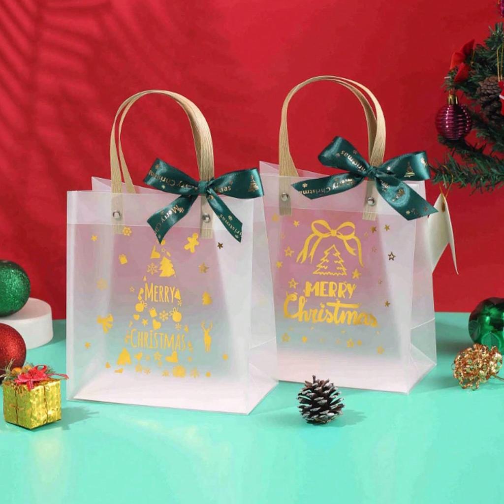 Pack Of 8 Christmas Gift Bags Transparent Candy Holder with Handle Stylish PVC Storage Pouches for Holiday Presents