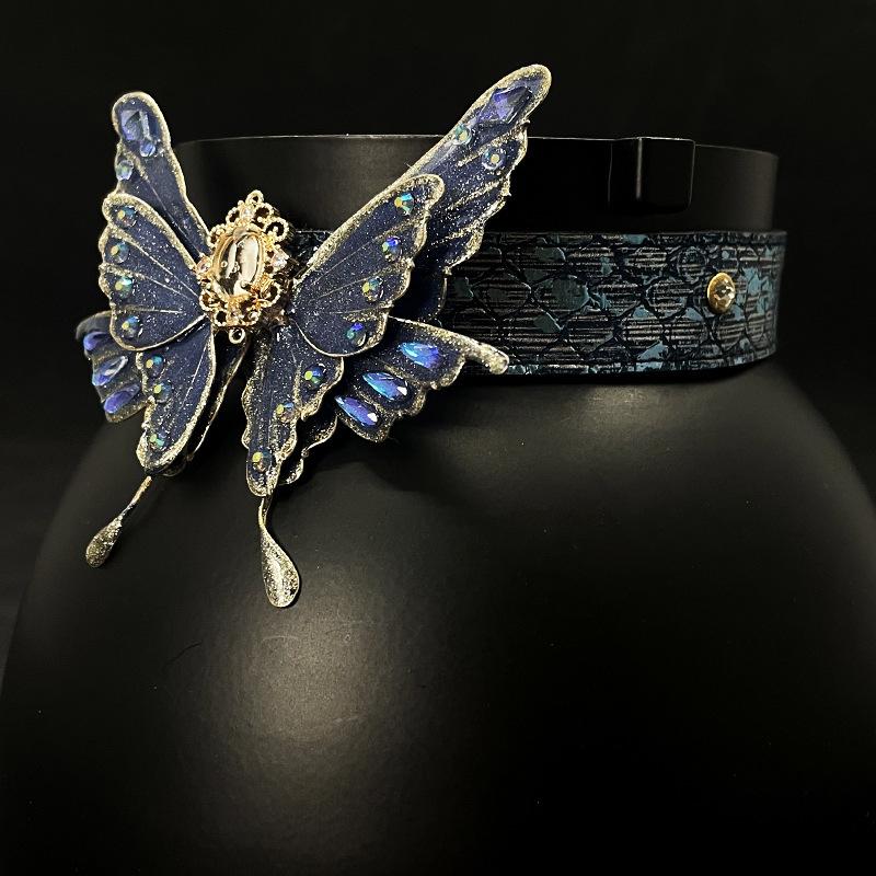 PU leather necklace choker choker soap butterfly handmade accessory collar choker bell chain halterneck