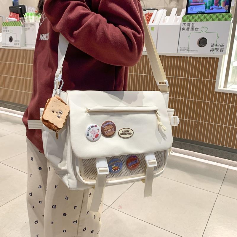 Cute College Style Girl Crossbody Bag Japanese y2k Student Large Capacity Versatile Postman Bag Transparent Badge Cute Ita Bag
