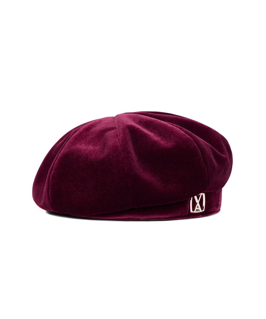 Bajal Va Square Studded Octagon Velvet Beret Burgundy