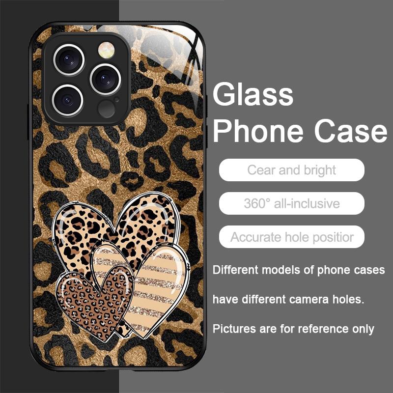 Artistic Leopard Print Cherry Red Lips Tempered Glass Phone Case for IPhone 16 Pro Max 15 14 13 12 Mini 11 XS XR 7 8 Plus Cover