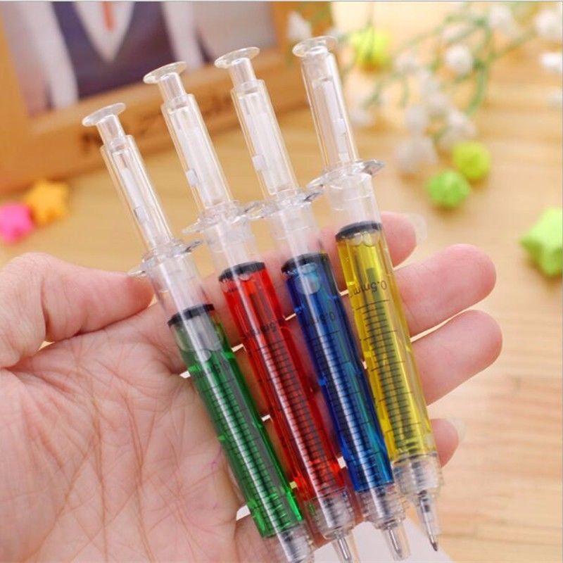 4Pcs Multicolor Syringe Needle Tube Shape Black Ink Ballpoint Ball Point Pen
