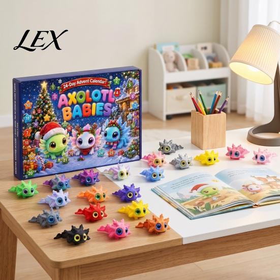 Holiday Boxes Axolotl Advent Calendar 2026, 3D Printed Jointed Flexible Toys, 24 Days Birthday Presents for Boys Girls Christmas Countdown with