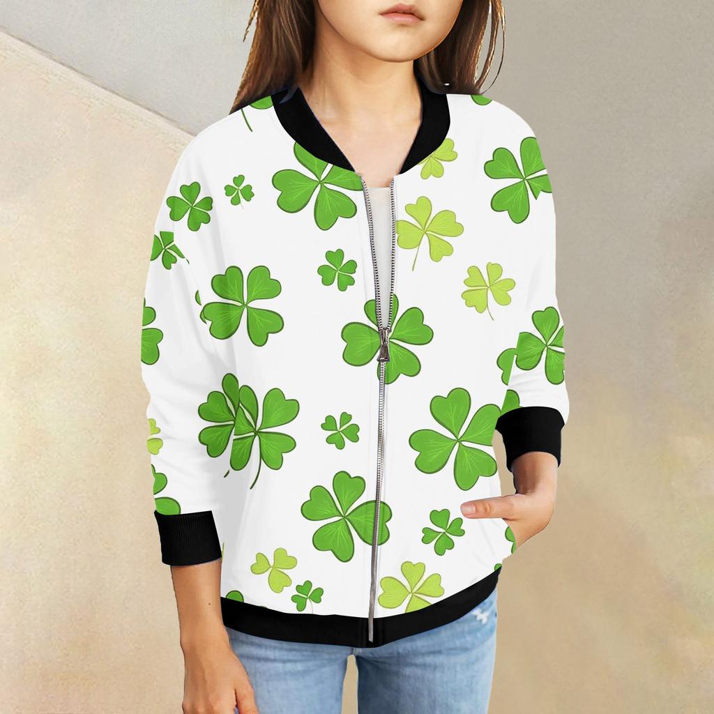 Dívčí bundy na zip Dětské podzimní mikiny s dlouhým rukávem Svrchní oděvy s kapsami St. Den svatého Patrika 5-15 let