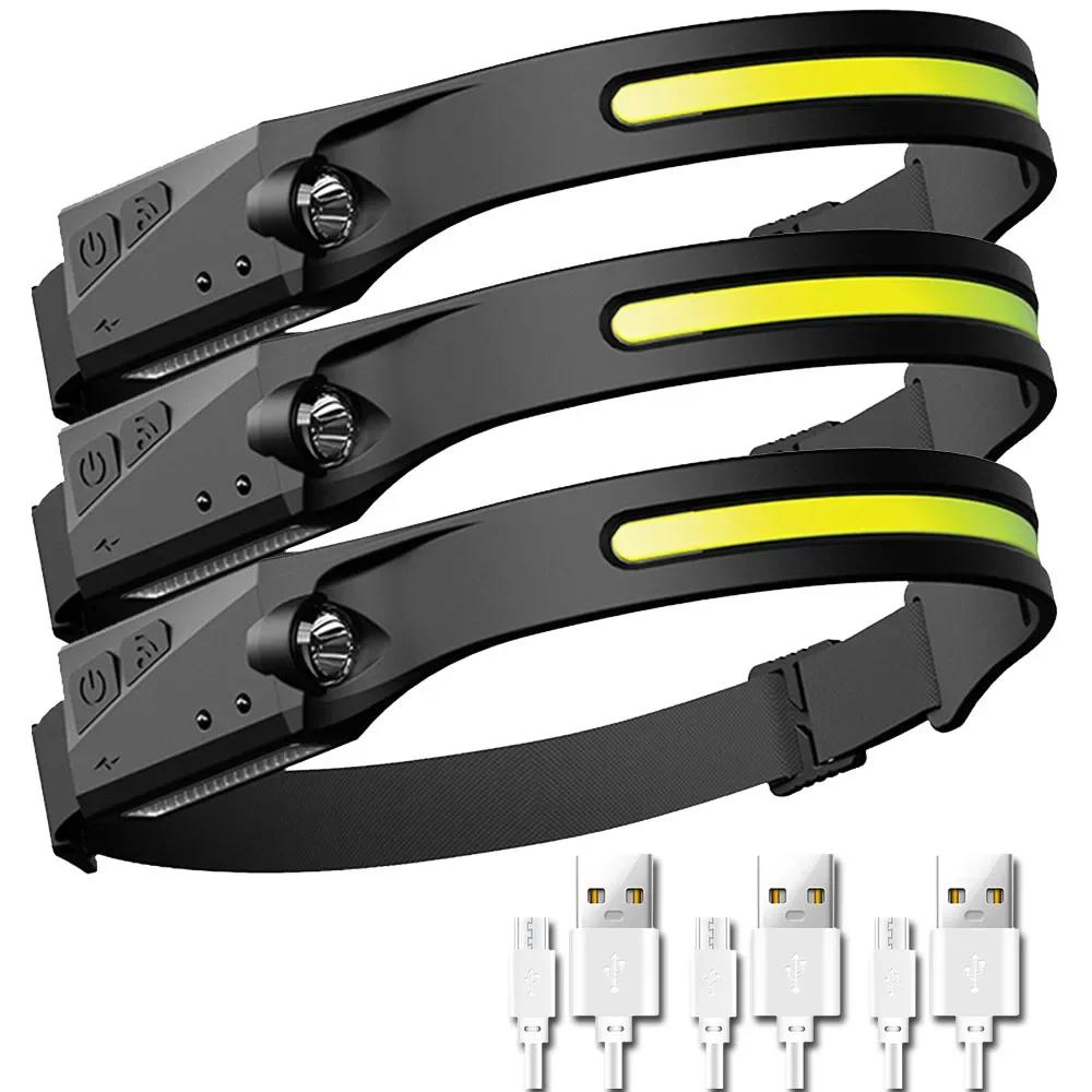 Induction LED Headlamp USB Rechargeable  COB Wide Beam Torch Head Flashlight Outdoor Portable Camping Fishing Headlight Lantern