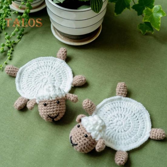 Knitted Turtle Coaster Adorable Crochet Cup Mats Heat-Resistant Absorbent Table Placemats Non-Slip Sheep Drink Coasters for Kitchen Office