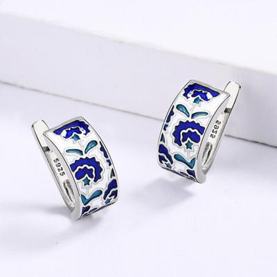 Retro Blue Classic Earrings Brass Accessories Flower Shape Earrings Enamel Earrings