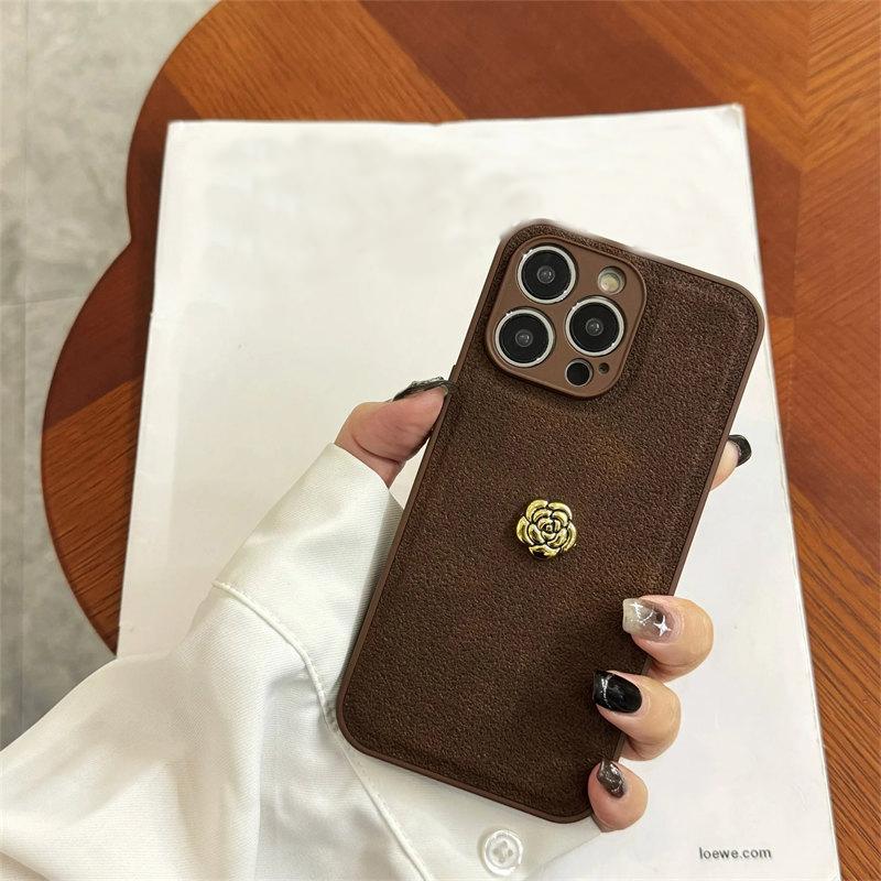 Husă de telefon de lux coreeană retro cu flori de camelie 3D, culoare solidă, pentru iPhone 15 14 13 12 11 Pro Max, funda antișoc kawaii