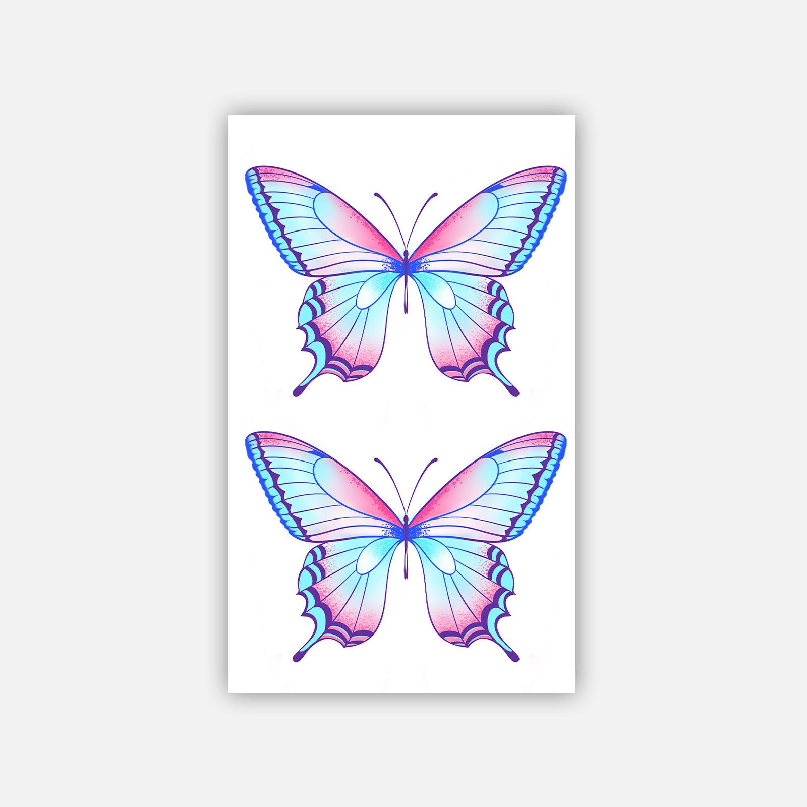 

Gradient Red And Blue Butterfly Tattoo Sticker Waterproof And Long-Lasting Women S Collarbone High-End Simulation Tattoo 11*18