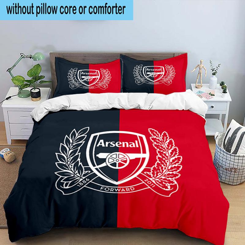 3PCS Arsenal Football Club Crest Printed Bedding Set, Includes A Duvet Cover and Two Pillowcases for Bedroom, Suitable for All Seasons