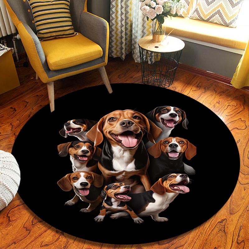 Dogs Round Area Rug,Carpet Rug for Living Room Bedroom Sofa Playroom Decor,Non-slip Floor Mat
