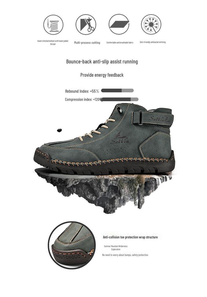 Men's Mid-Calf Leather Martin Boots - Autumn/Winter, Large Size, Handmade Casual Work Boots