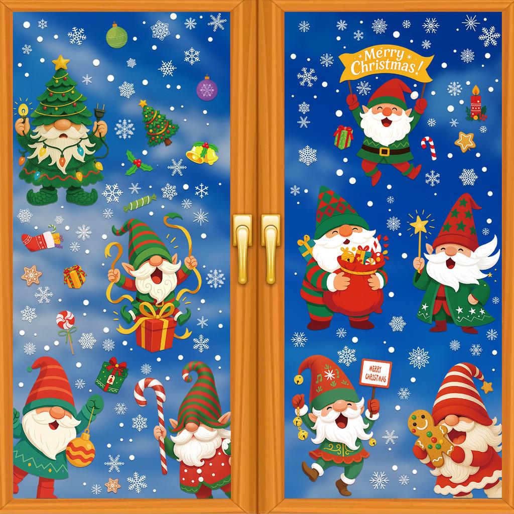 Snowflake Santa Claus Pvc Static Window Decals Set For Christmas Decorations