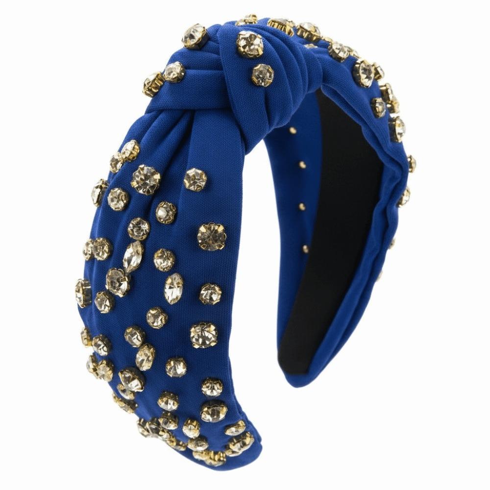 Exaggerated Design Knotted Headband Pure Color Rhinestone Headband  Women s Hair Accessories темно-синий