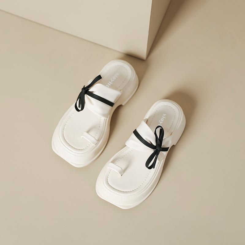 

[Black and white with ju good-looking] bow slippers women s 2025 summer new muffin thick-soled toe sandals women 40 белый