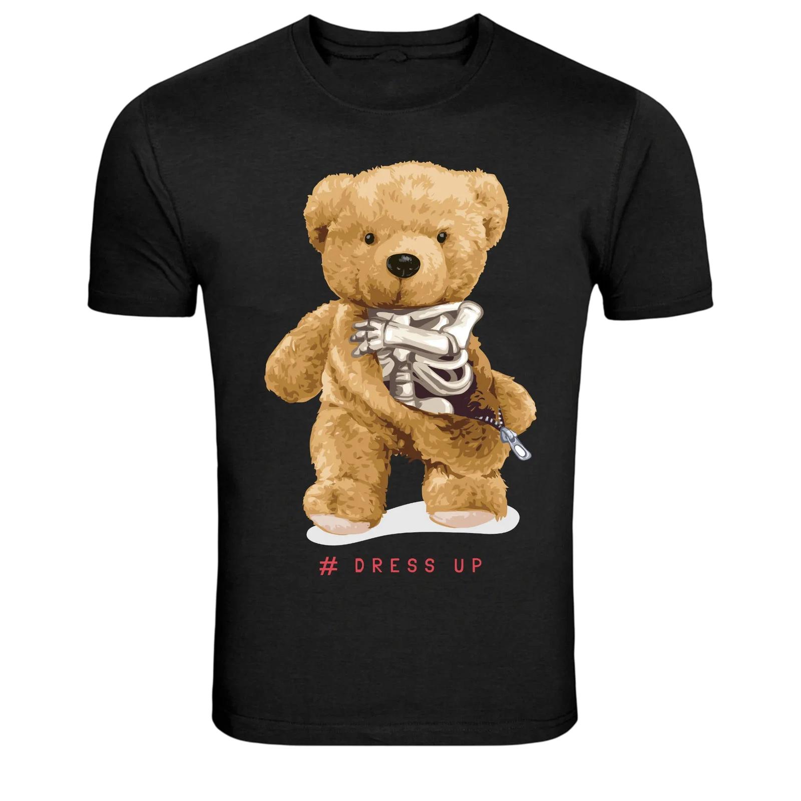 Dress Up Skeleton Teddy Bear Funny Graphic T-Shirt M
