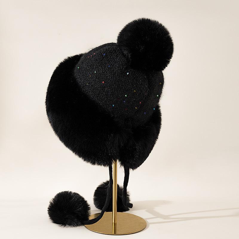 Imitation Fur Shows The Face with Small White Rabbit Fur and Velvet Lei Feng Hat for Women In Winter Cycling Warm Windproof Ear Protection Ski Hat