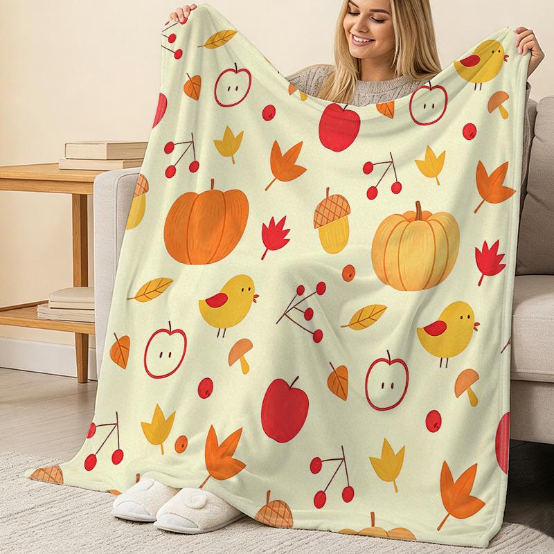 Lightweight Fall-themed Flannel Blanket Soft Warm Cozy Throw for Home Casual Use & Decor