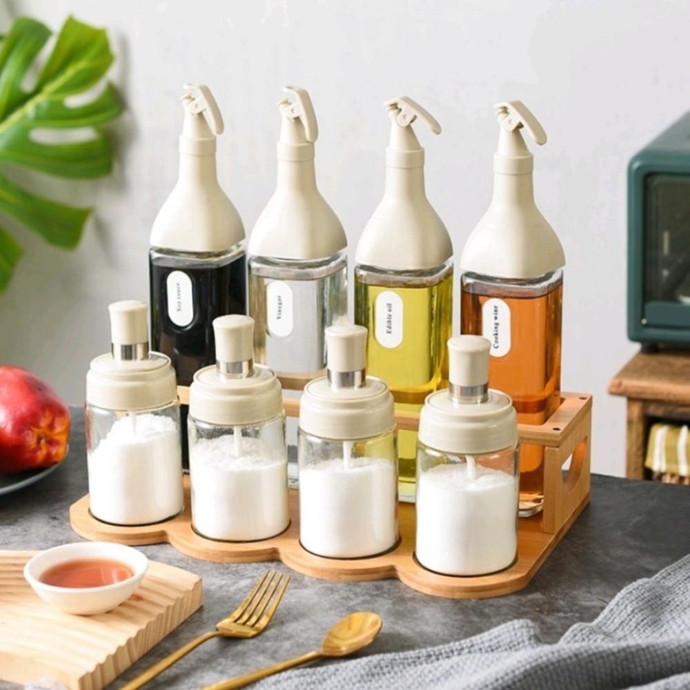 Round Square Kitchen Storage Shelf Bamboo Oil Bottle Rack Seasoning Can Storage Rack  Resturant