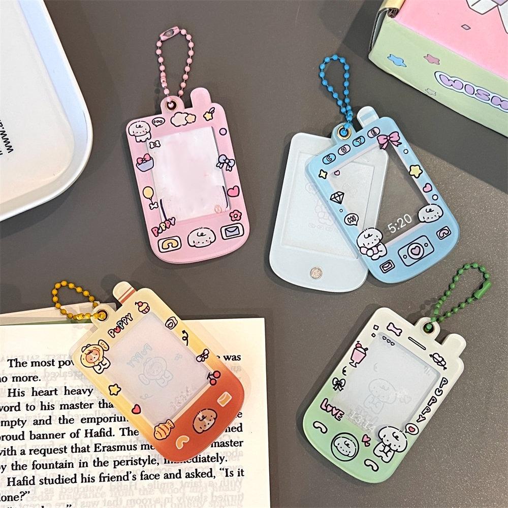 

Mini Phone Shape Idol Card Holder Keychain Decoration Card Protective Case Keyring Friends зелений