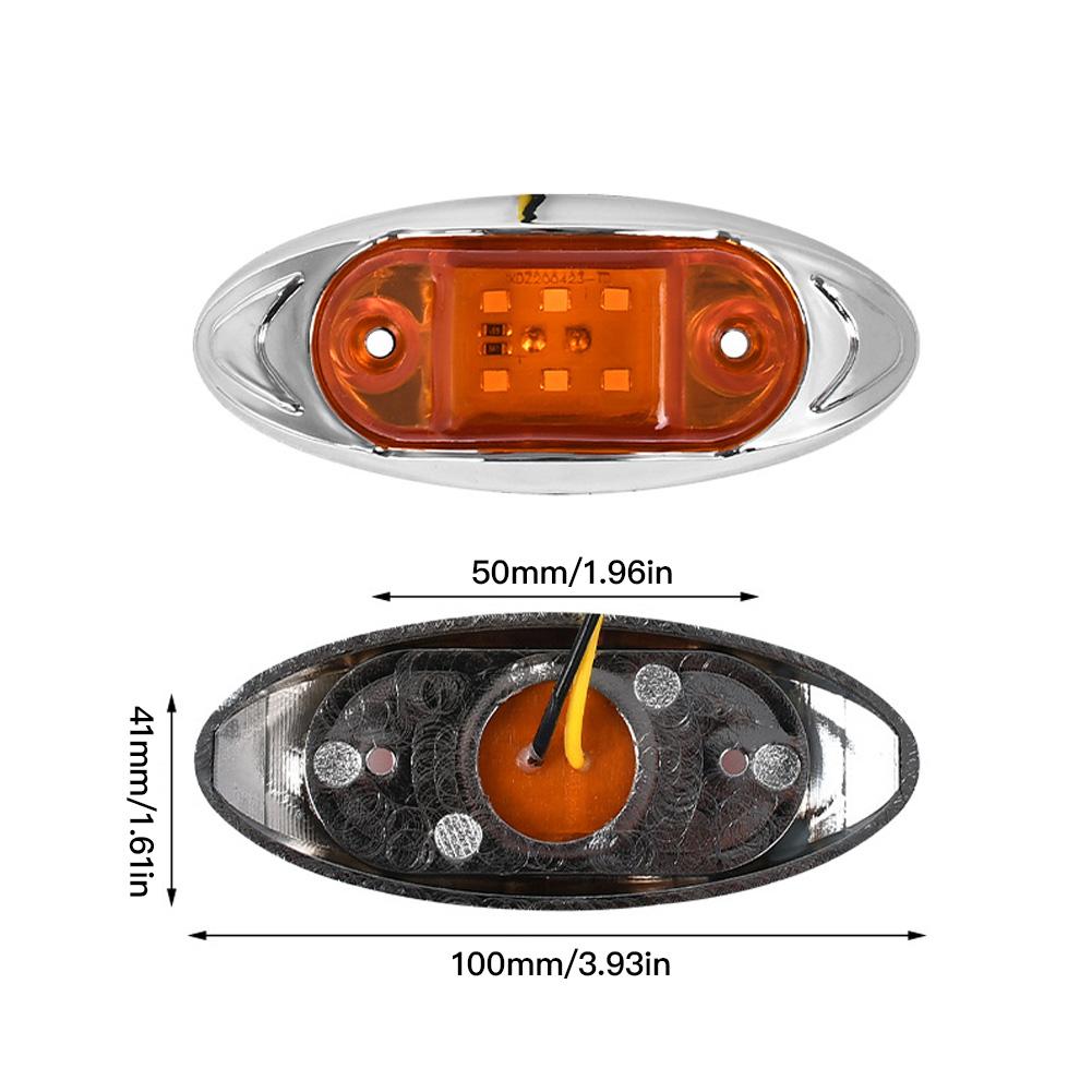 6-LED Truck Trailer Side Marker Light Clearance Turn Signal Warning Light Chrome Plated Waterproof Housing Lamp for Vehicles