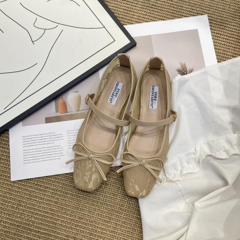 

Gentle evening breeze bow ballet shoes girl 2025 spring new fairy hollow mesh lace embroidered shoes 39 хаки