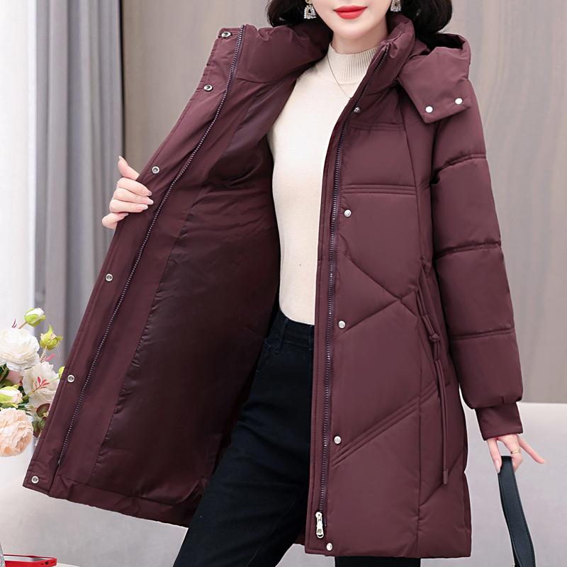 Plus Size XL-5XL Fashion Winter Coat Female Long Parkas Hooded Thick Warm Loose Middle Age Women's Jackets