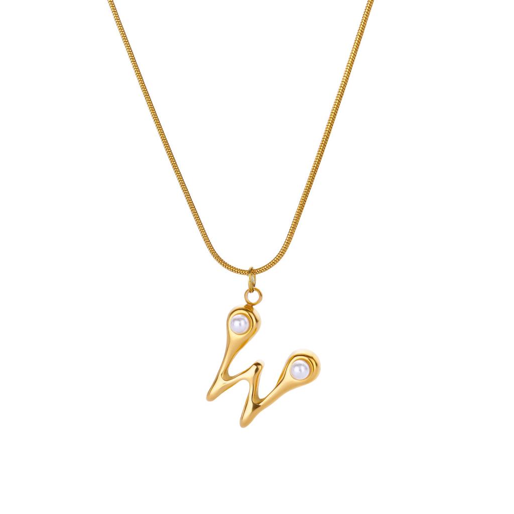 Initials Letter Pearl Necklaces For Women Gold Color Stainless Steel Letter Necklace Chain Collar Necklace Wedding Jewelry Gift
