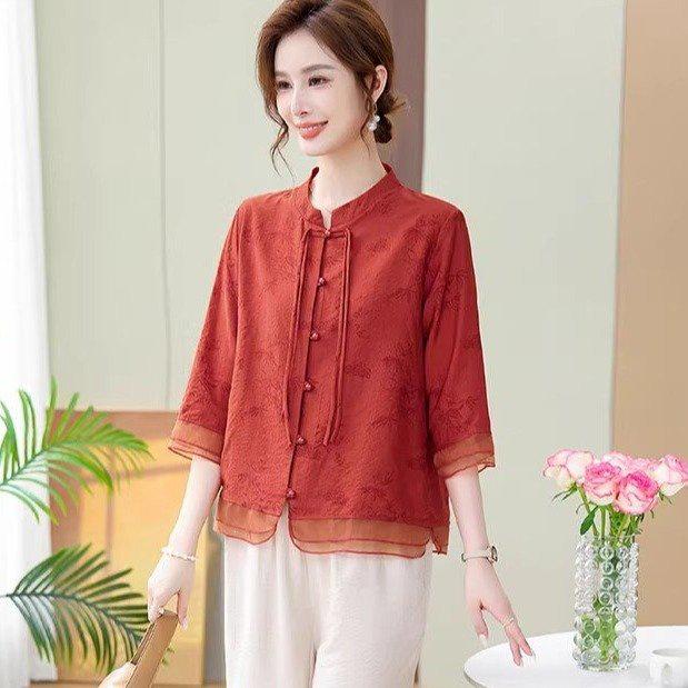 Mamas elegantes Sommer-Anzug im chinesischen Stil 2026: Schickes kurzärmeliges T-Shirt für Frauen mittleren Alters und ältere Frauen