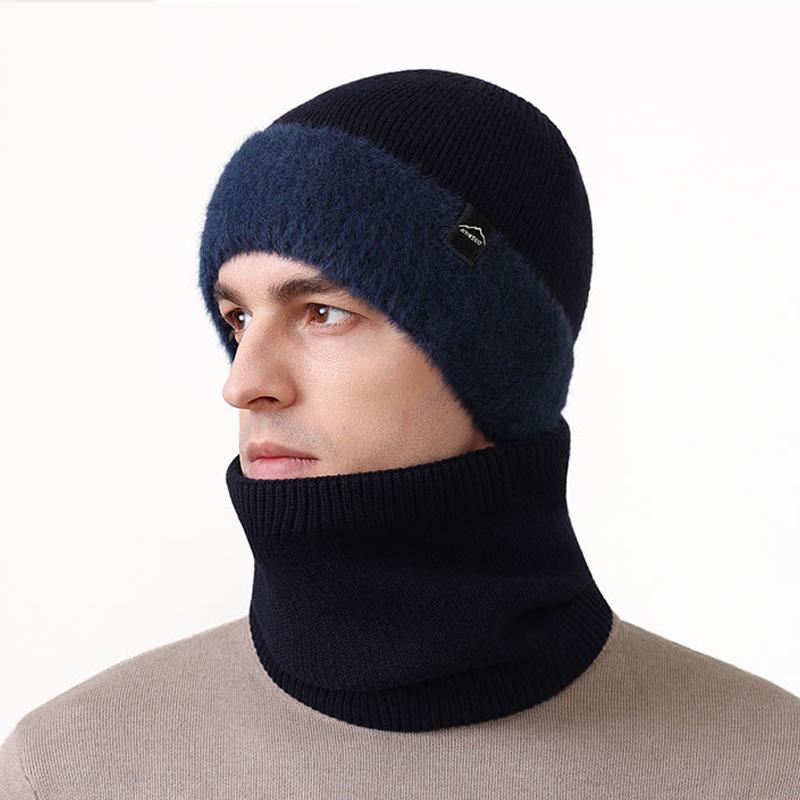 Men's Winter Thick Knitted Hat Scarf Kit Elastic Wool Hat