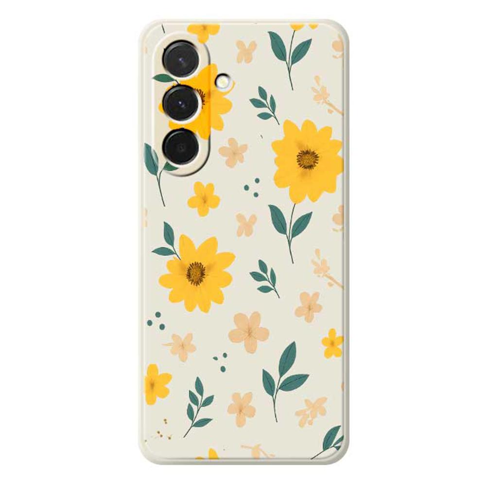 For Samsung Galaxy A36 5G Case Yellow Floral and Leaves Pattern Printing Straight Edge TPU Phone Back Cover