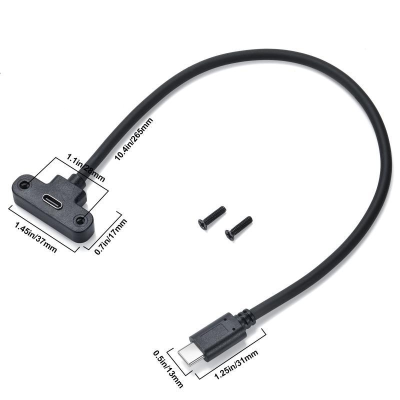 652F Fast And Data Usb C Extension Cable With Panel Mount Male To Female Cord Efficient And Convenient