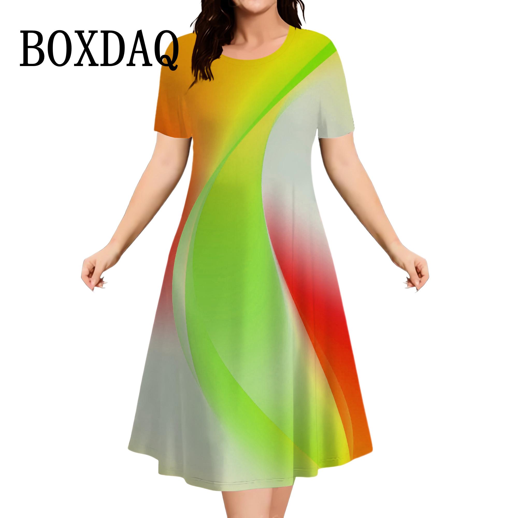 

2025 Женская мода градиентный полосатый принт лето свободная элегантная женская одежда повседневные короткие рукава вечерние платья 8XL