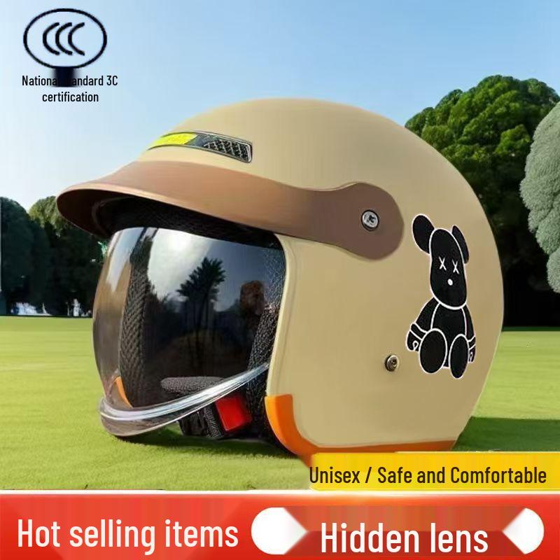 3C Certified Winter Electric Vehicle Safety Helmet: Unisex, Warm, Half-Helmet Cool Violent Bear