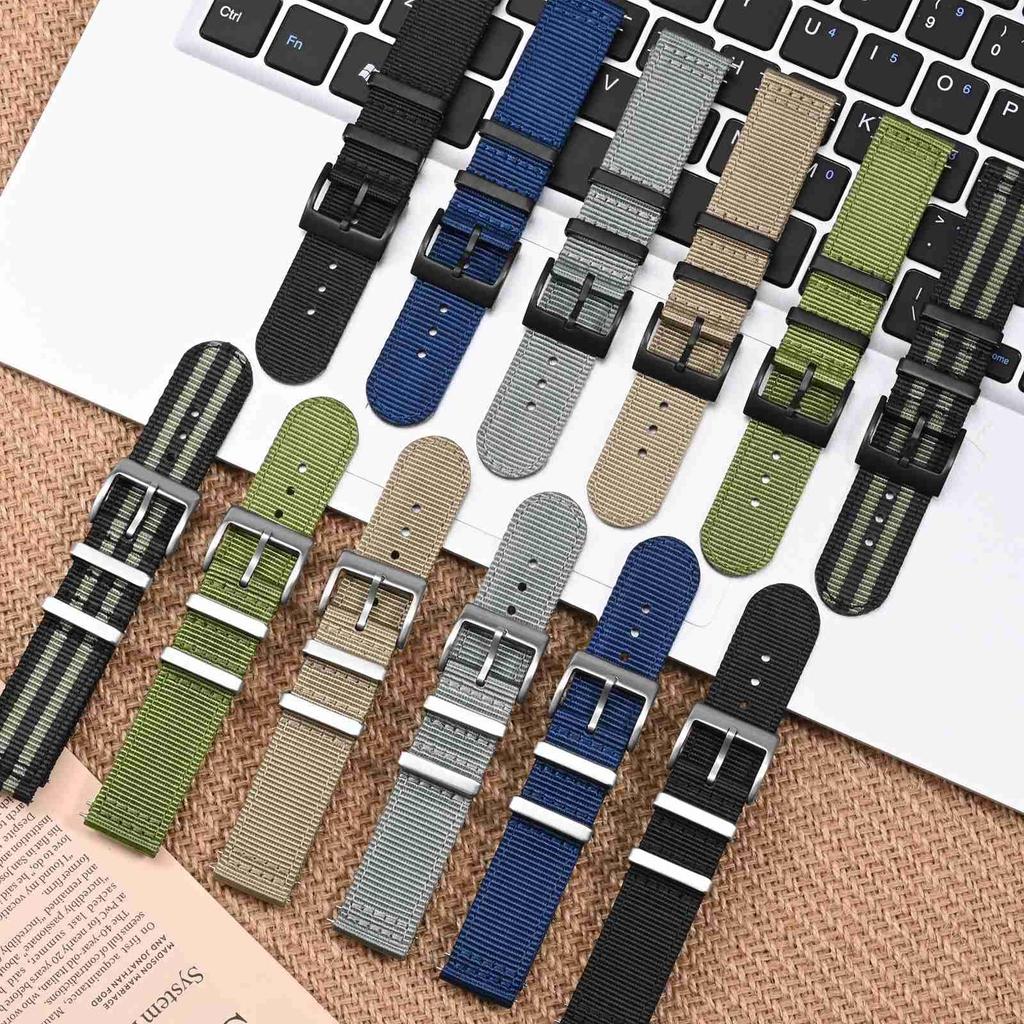 Anbeer 19mm Nylon Watch Band with Quick Release Replacement Khaki with Metal Loop and Silver Buckle Two-Piece Strap,