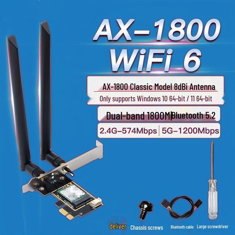 AX1800 WiFi 6 Dual-Band PCIe Desktop Network Card with 5G and Bluetooth 5.2.
