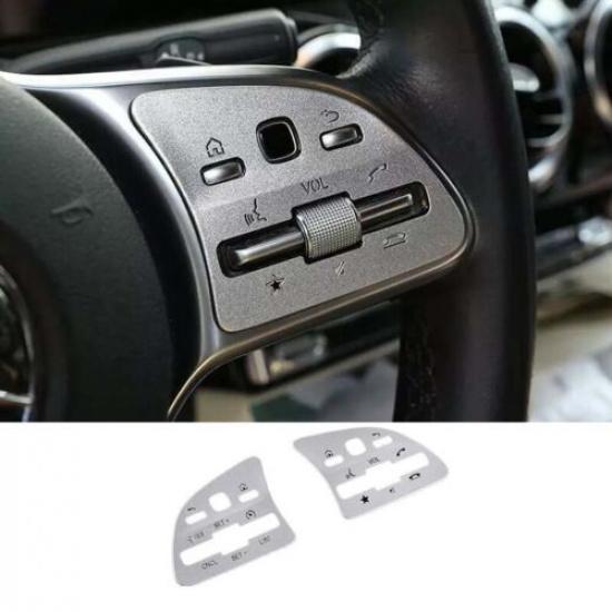 For Benz A-Class Steering Wheel Button Silver Aluminum -22 Frame Cover Trim