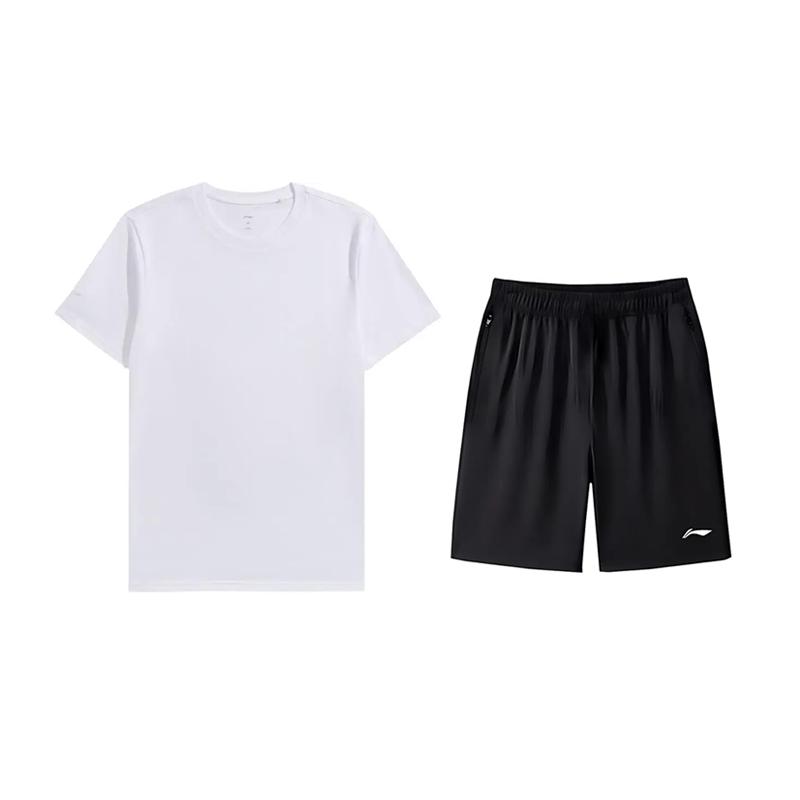 

Li-Ning Solid Color Round Neck Pullover Short Sleeve T-Shirt Simple Versatile Loose Comfortable Shorts Casual Sports Suit AHSUA49-1+AKSV843-1 2XL