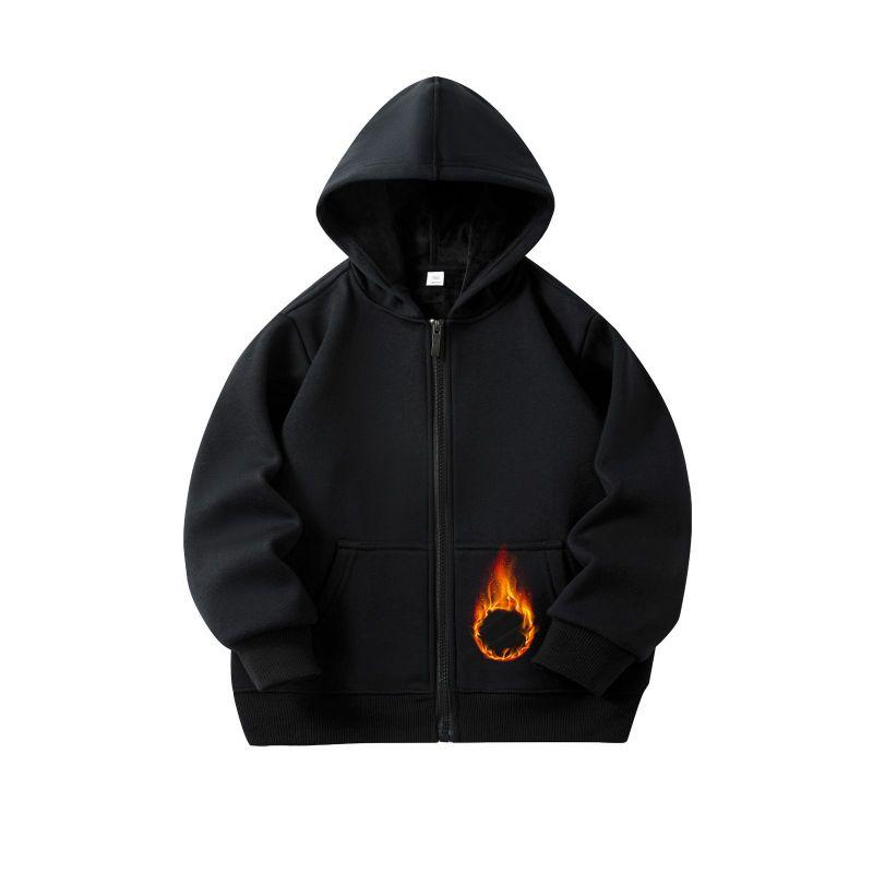 2-12 Years Kids Solid Color Hooded Zipper Coat Long Sleeve Outwear