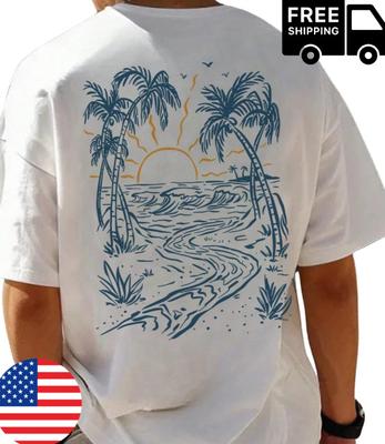 T-shirt da uomo a maniche corte con stampa di elementi isolani in stile vacanza costiera