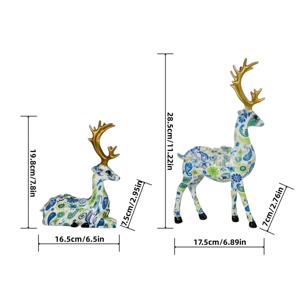 2 Pcs Deer Figurine Room Decor Sitting Standing Table Reindeer Animal Crafts Sculptures Christmas Home Decoration Fawn Figurines