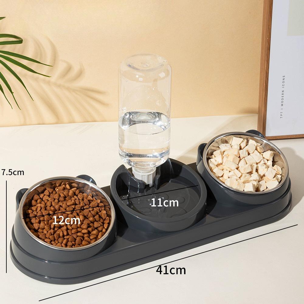 Pet Feeder Food and Water Bowls Cat Double Bowls Anti-overturning Neck Protection Dog Automatic Food Bowl Water Dispenser