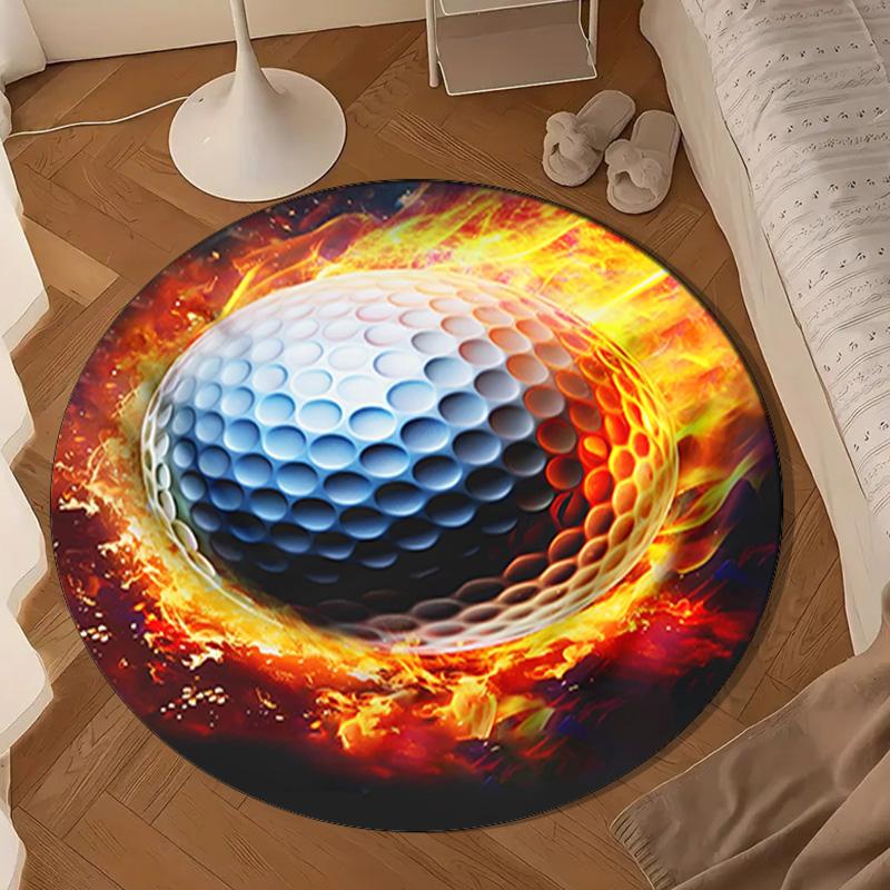Electric Football Fire Round Rug for Livingroom,Bedroom, Palyroom, Chair Rug, Area Rug, Circle Carpet, Large Size Fan Christmas Gift