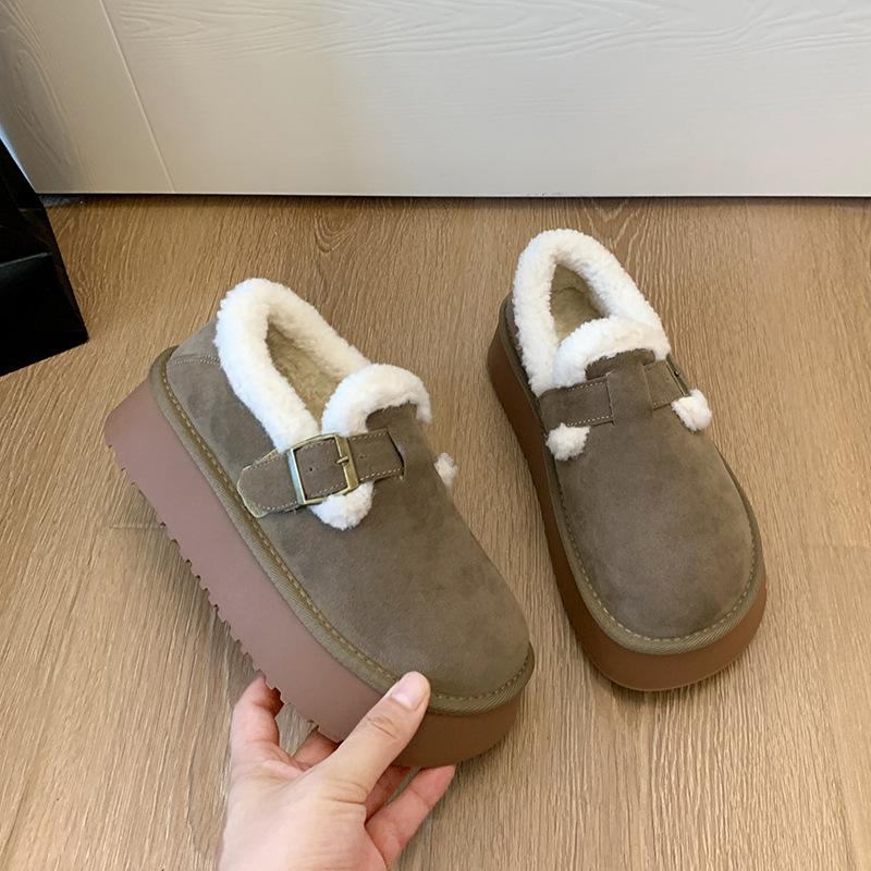 Schneestiefel mit dicker Sohle Herbst und Winter neue Damenstiefel Kurzstiefel Ein-Knopf Samt Thermische Baumwollschuhe Lässige Outdoor Baumwollstiefel