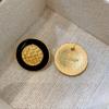 Classic Round Gold-Plated Button Stud Earrings Retro Geometric Earrings Light Luxury Temperament Metal Hollow Earrings
