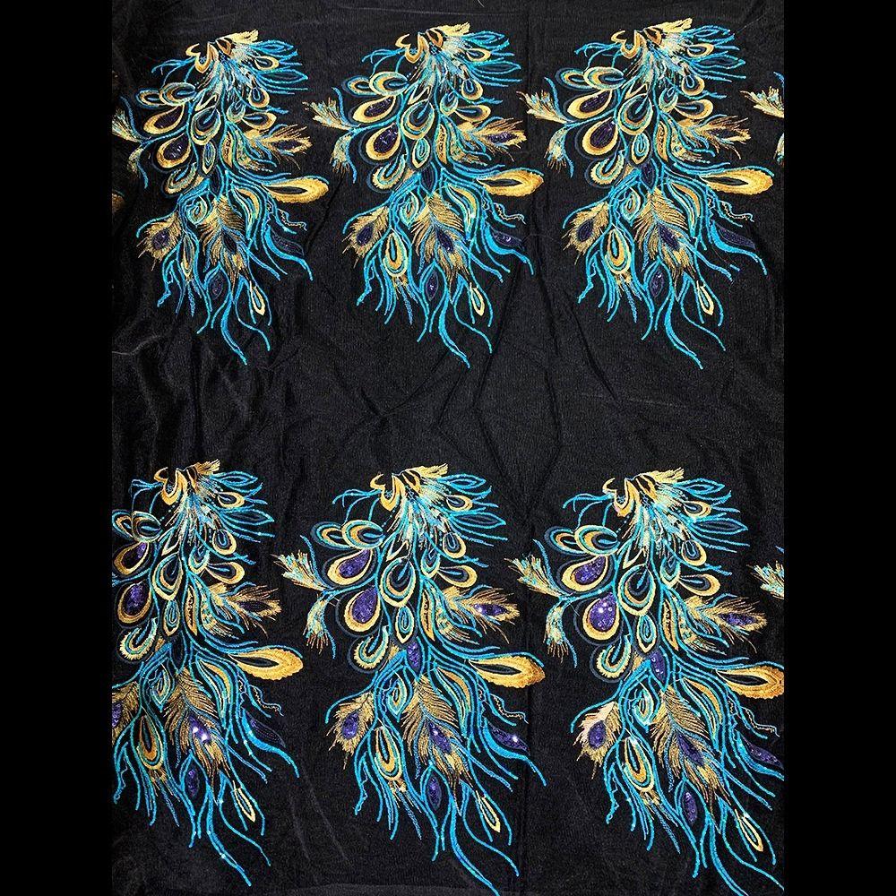 Blue Embroidered Floral Patches Sequin Embroidery Lace Appliques Clothing Applique  Stage Costumes