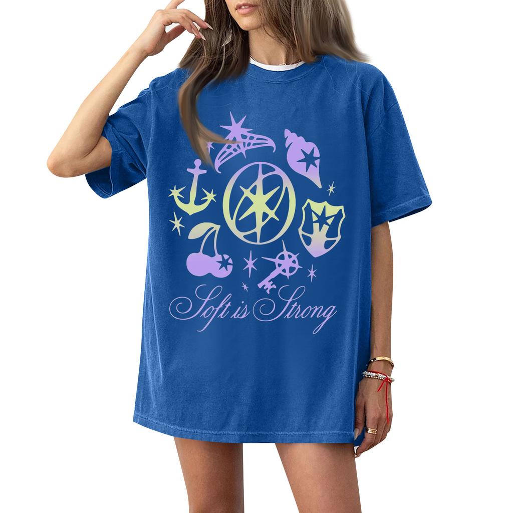Dam T-shirt med tryck och rund hals och korta ärmar