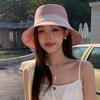 Outdoor Leisure Sun Hat Fisherman Hat Simple Color Block Tether Sun Protection Hat Girl Traveling To Show Her Face Small Hat Early Spring