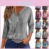 Lässiges Damen-T-Shirt Mode V-Ausschnitt Sieben Ärmel Vintage Blumenprint Knopfleiste Oberteil